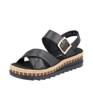 Rieker sort sandal med gullspenne