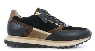 Gabor sneaker i svart og brunt skinn med gull glidelås
